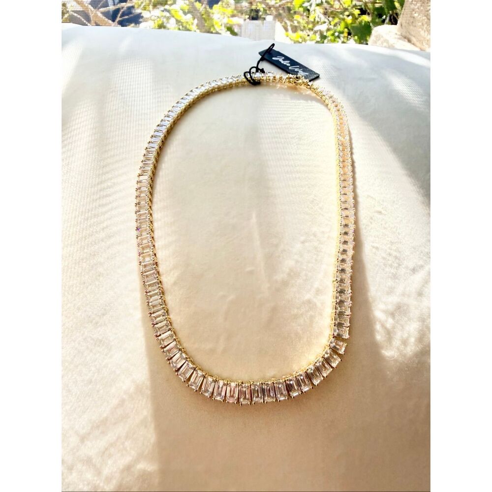 Dolce West Gold Tone Baguette Crystal Tennis Choker Necklace NWT - Picture 15 of 15